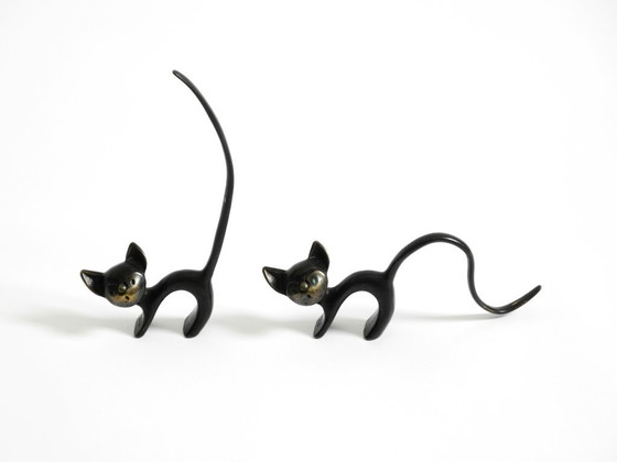Image 1 of Two Mid Century Modern brass cats as ring holders by Walter Bosse for Herta Baller