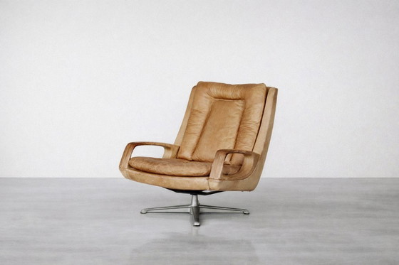 Image 1 of Vintage Mid-Century German Modern Leather Swivel Chairs by Carl Straub, 1950s, Set of 2