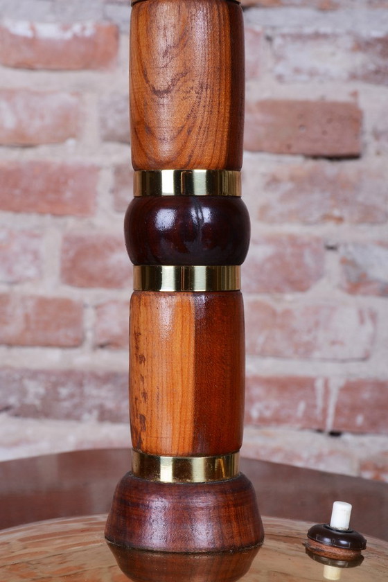 Restored Mid-Century Table Lamp, Walnut, Brass, Glass, Rewired, Czech, 1960s – Wood (photo 6 of 11)