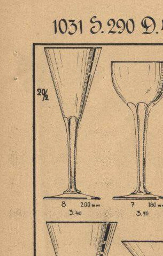 Image 1 of Josephinenhütte “Josephine” Champagne Glasses, Gold Rim, circa 1900 (Set of 6)