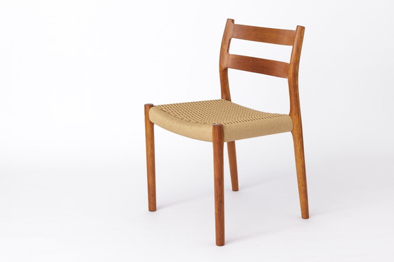 Image 1 of Set di 6 sedie da pranzo in teak Niels Otto Moller, modello 84, 1976 – Sedili in corda rinnovati, marchio del produttore, spediz