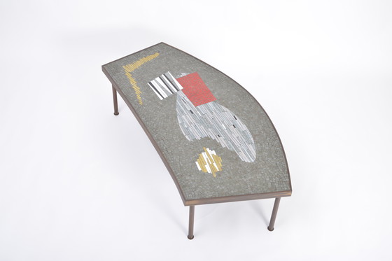 Image 1 of Grande table basse en mosaïque et laiton du milieu du siècle par Berthold Müller-Oerlinghausen