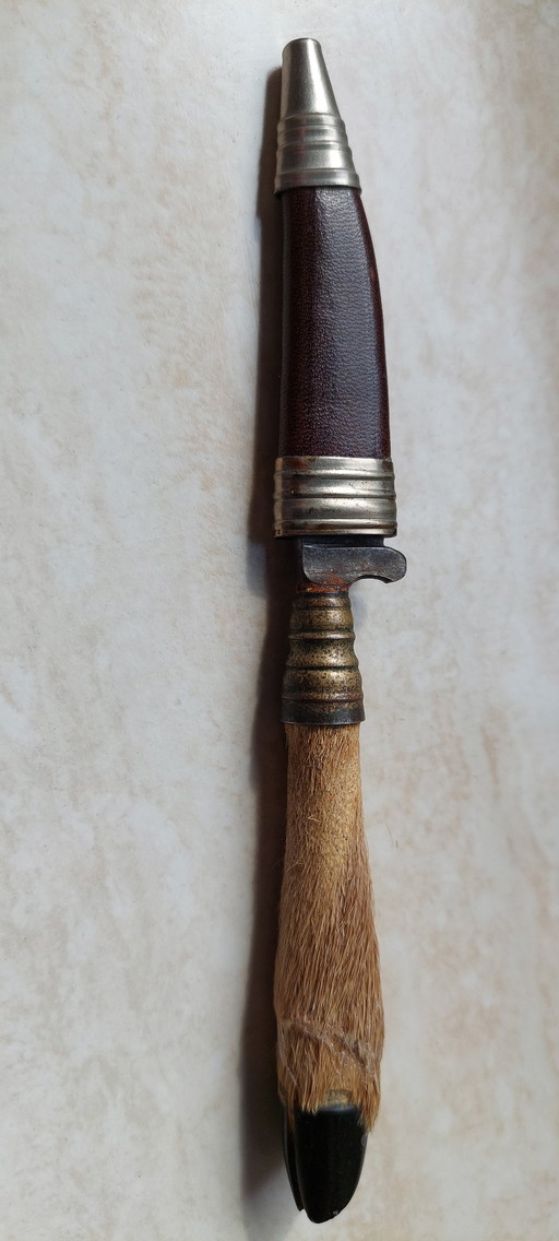 Coltello da caccia vintage Rehwappen Solingen con manico in zampa di cervo