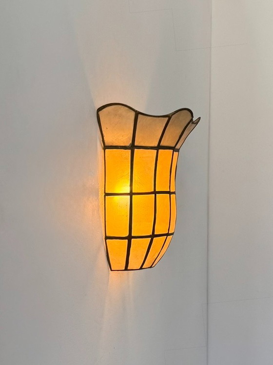 Vintage wandlamp, parelmoer en messing, Frankrijk, 1970 – Wandlampen, Brass (photo 4 of 5)