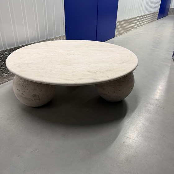 Image 1 of Beige travertine coffee table