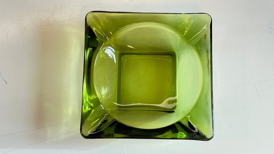 Image 1 of Geometric Glass Ashtray Vintage Green