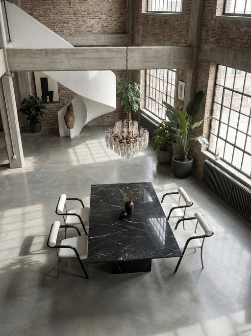 4x DINING ROOM CHAIRS ITALY LEATHER WHITE WOOD BLACK METAL 1980s