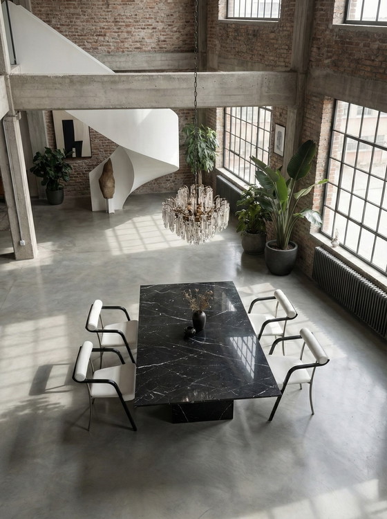 Image 1 of 4x DINING ROOM CHAIRS ITALY LEATHER WHITE WOOD BLACK METAL 1980s