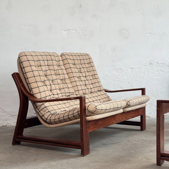 Image 1 of Salotto vintage con tavolino da caffè e motivo scozzese ungherese, anni '70