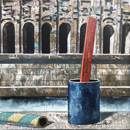 Acrylique vintage sur toile « Le Théâtre de Marcellus » de Tonino Caputo