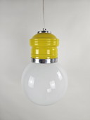 Suspension italienne en verre jaune et blanc laiteux