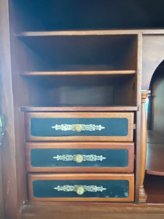 Antique cherry wood secretaire with leather writing surface, Desk, Brown, Vintage (photo 5 of 7)
