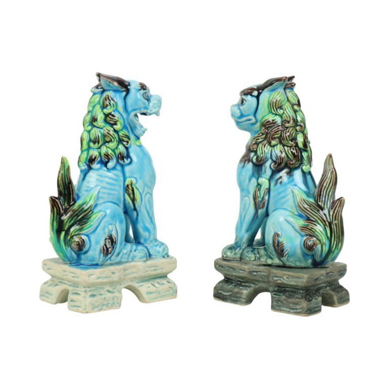 Image 1 of Perros Foo chinos de cerámica azul