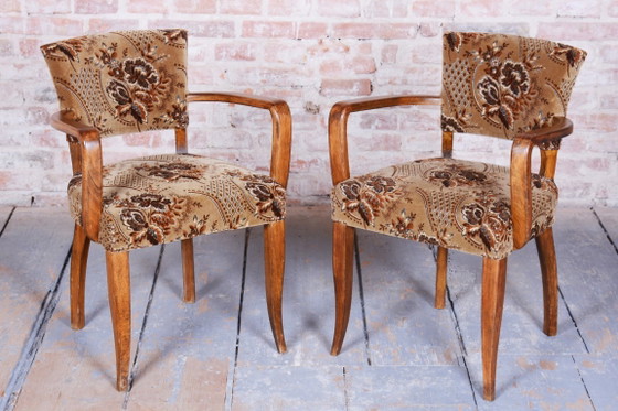 Set van twee originele art-deco fauteuils, van Jules Leleu, Beech, Frankrijk, jaren 1930. – Velvet, Wood (photo 7 of 9)