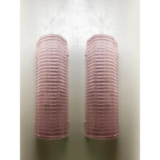 Image 1 of Rechteckige, rosafarbene Wanddekoration aus Muranoglas mit Strasssteinen – 2er-Set