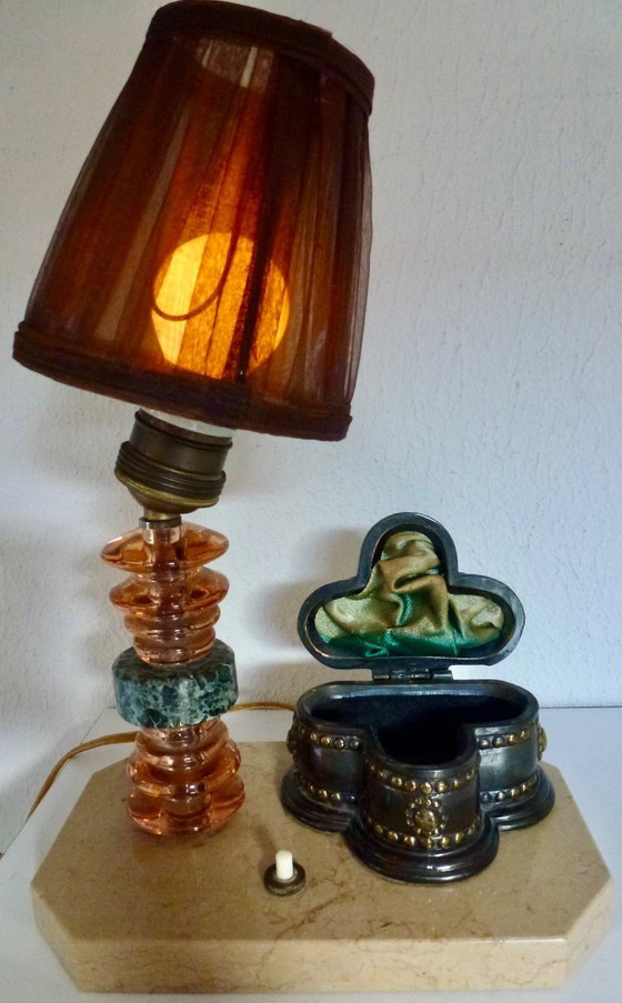 Image 1 of 2 lampes de table vintage sur socle en marbre.