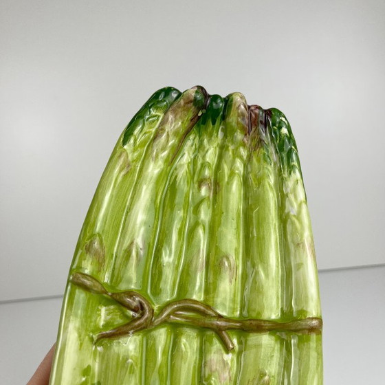 Piatto da asparagi italiano in barbotine, 1980, Accessori da tavola, Ceramica, Verde (foto 4 di 6)