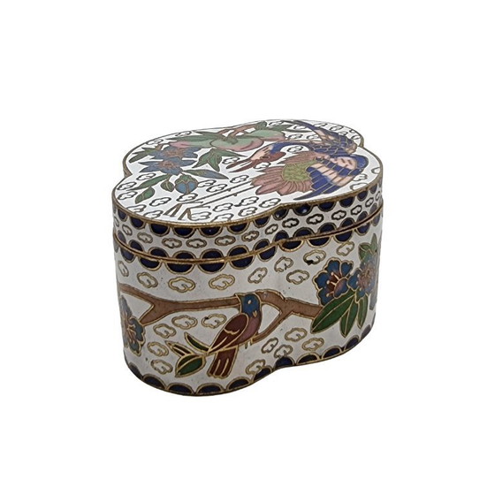 Image 1 of Caja de joyería china antigua de cloisonné con fénix