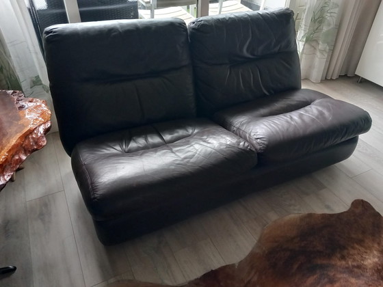 Image 1 of Set di divani vintage in pelle marrone scuro Roset France