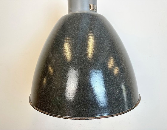 Image 1 of Large Dark Grey Enamel Industrial Factory Lamp from Elektrosvit, 1960s