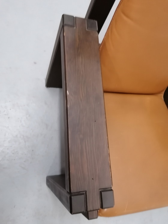 Image 1 of Brutalist style armchair, wood and leather, 70s