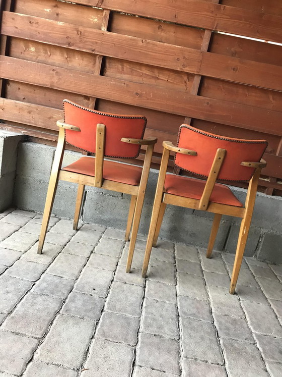 Set of Art Deco Lajos Kozma Style Red Chairs, 1940s, Dining chairs (photo 3 of 6)