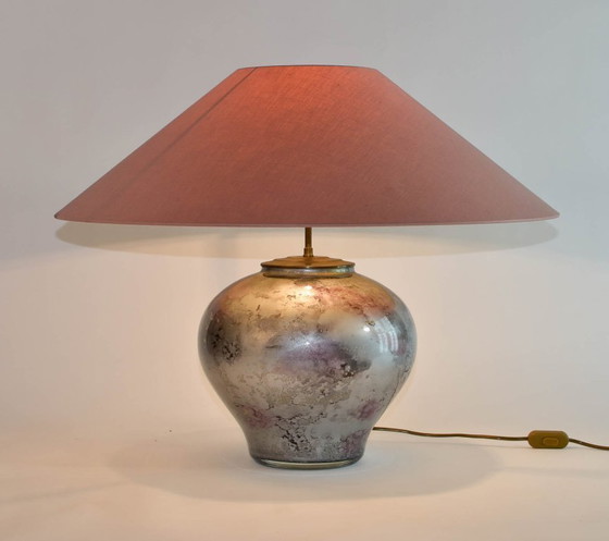 Image 1 of Pair of Mid-Century Design Lilac Silver French Handmade Crystal Glass Table Lamps by Laque Line, set of 2