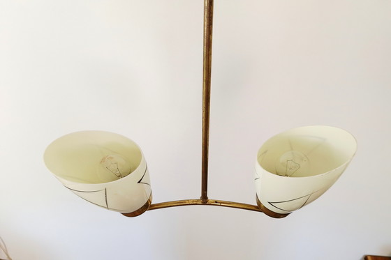 Image 1 of Beautiful art deco chandelier, vintage pendant light, ceiling light, two-arm chandelier, mid-century modern chandelier, Yugoslav
