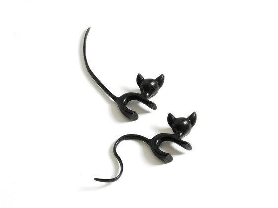 Image 1 of Two Mid Century Modern brass cats as ring holders by Walter Bosse for Herta Baller