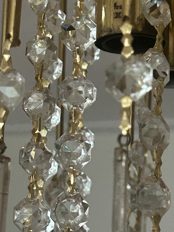 Image 1 of Large Vintage Teardrop Chandelier with Pink Murano Drops