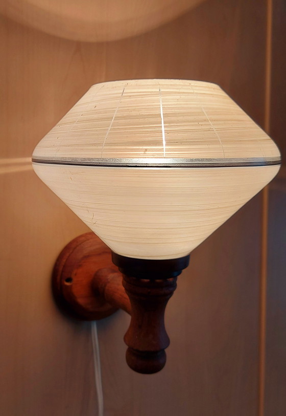 Image 1 of Vintage wall lamp made of wood and frosted glass from the 1960s.