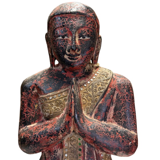 La Coppia Sangha – Antiche Immagini di Tempio Birmane con Provenienza da Galleria – ca. 1870 – Sculture (photo 10 of 10)