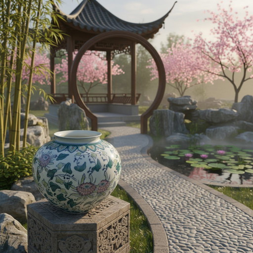 Grande vaso cinese con bloemmotief 1950-1980