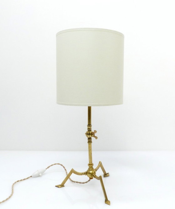 Image 1 of Articulated tripod lamp base in brass, Arts & Crafts style, in the style of W.A.S. Benson, circa 1900-1930