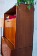 secrétaire haut en teck vintage, commode, buffet, style milieu du siècle