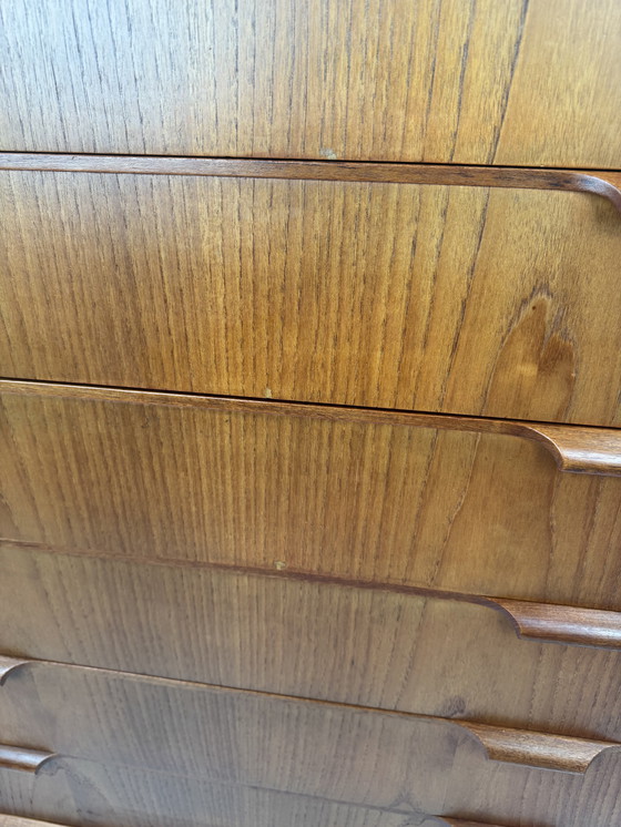Image 1 of Scandinavian Mid-Century Teak Chest of Drawers – Elegant Sculpted Details