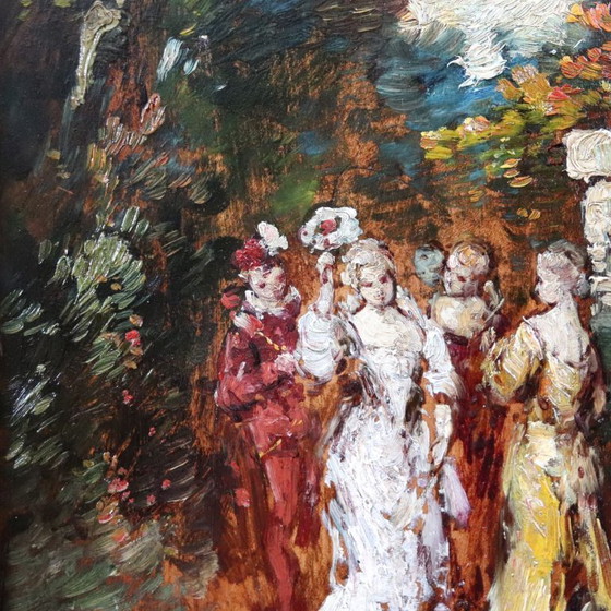 19th Century Oil Painting on Board, Gallant Scene, Signed – Paintings & Drawings, Wood (photo 7 of 13)