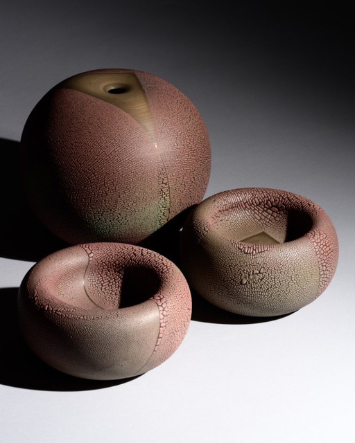 Artist Ceramist Mario Enke Studiokeramik German Studio Ceramic Vase & Bowls Trio East German Art Pottery