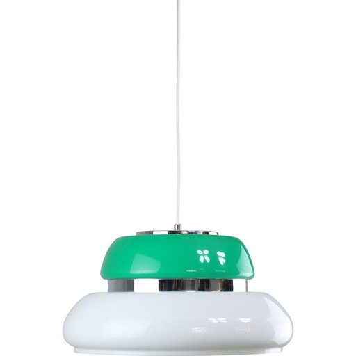 Plafonnier vintage Space Age en verre acrylique blanc et vert, Italie 1970