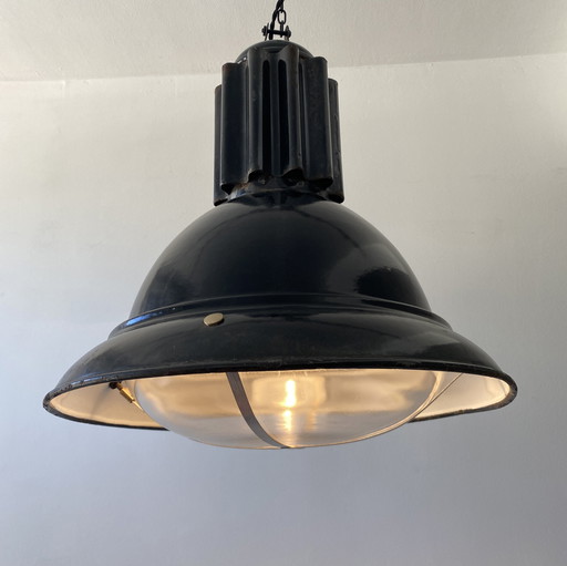 Pair of Antique Industrial Suspension Lights XL 38 cm