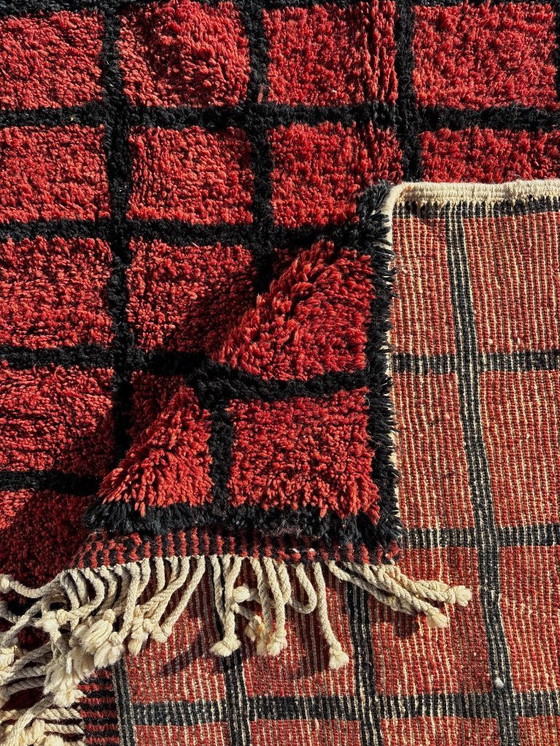 Image 1 of Handgeknüpfter marokkanischer Mrirt-Teppich, 220 x 300 cm – Roter Wollteppich – Geometrischer Berberteppich