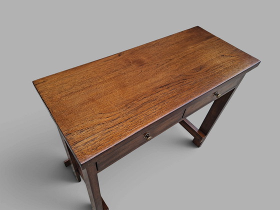 Unique Brutalist Sidetable, Wall Table, Console Dimensions: 100x43cm And 85cm High. – Wood, Brass (photo 4 of 5)