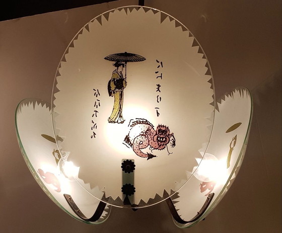 Image 1 of Italienische Deckenlampe mit japanischen Motiven, 1960er Jahre