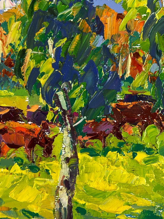 Image 1 of Original Oil Painting Nature Landscape Pasture Autumn Morning in the Meadows