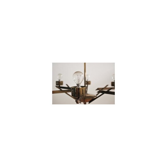 Image 1 of Vintage brass and glass chandelier