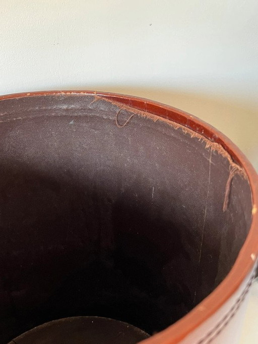 Corbeille à Papier / Poubelle en Cuir Vintage - Années 60
