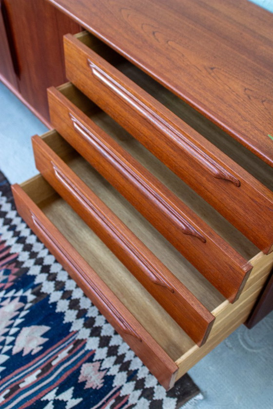 Image 1 of Vintage teakhouten dressoir, ladekast, laag dressoir, Riestenpatt, midden 20e eeuw