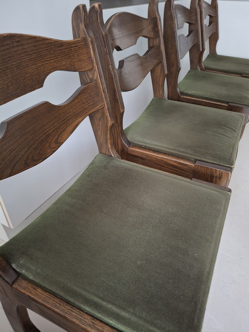 4 chaises vintage en chêne, dessinées par Guillerme et Chambron