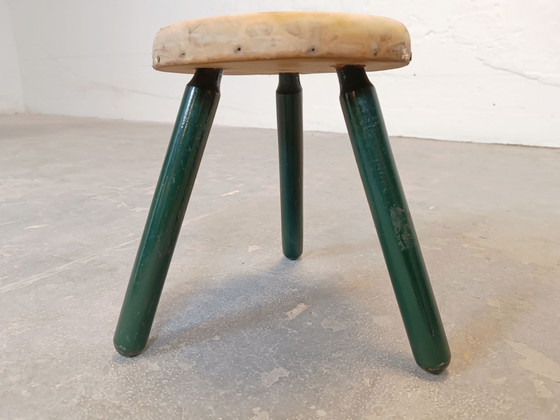 Tabouret trépied en bois rustique vintage, Marron (photo 2 sur 15)