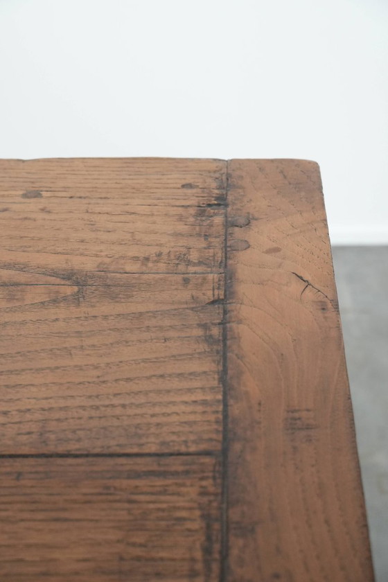 Image 1 of Antique French oak farmhouse dining table for 6 to 8 people with three drawers